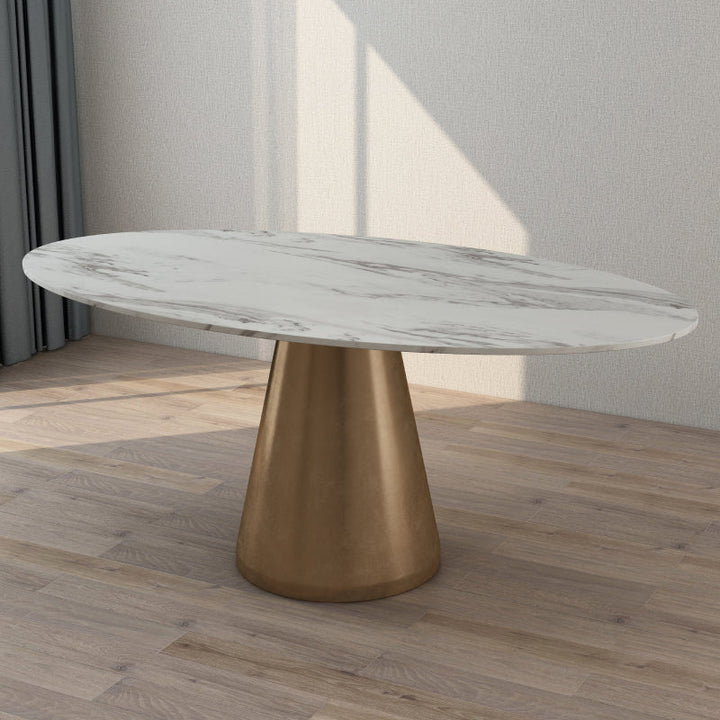 Cone Oval Dining Table 180*100*75 Cm White Marble