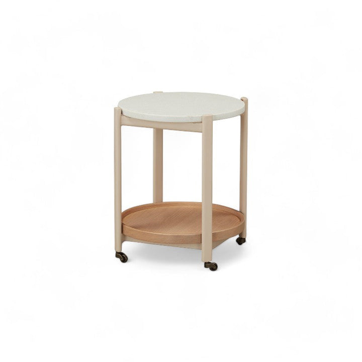 Creme Round End Table Dia 43.6*48.7Cm Oak Veneer