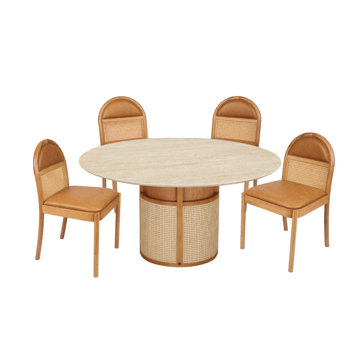 Siena 1.5M Dining Table + 4 Side Chairs Leather L123 (Set)